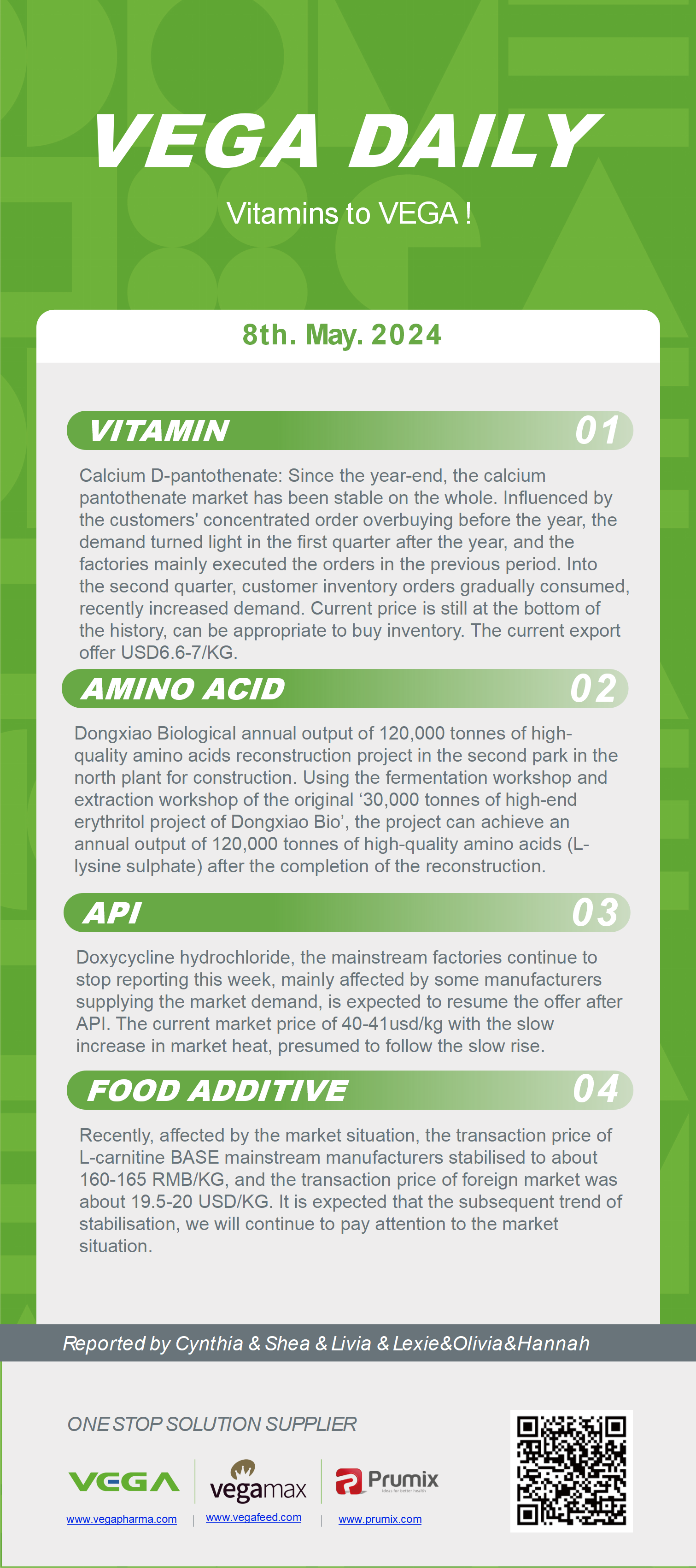 Vega Daily Dated on May 8th 2024 Vitamin Amino Acid APl Food Additives.png